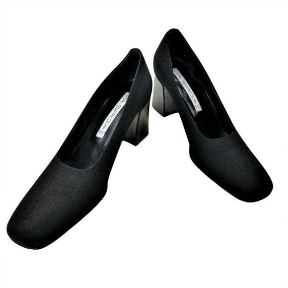 Via Spiga Women's Black Italian Square Toe Slip On Pump Block Heels Size 9 AA - Picture 2 of 11
